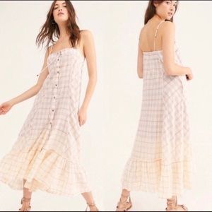 Free People Plaid City Maxi Dress Ivory